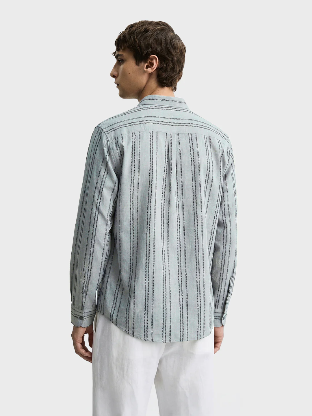 Men's Green Relaxed Fit Vertical Stripes Resort Wear Shirt - Image 5