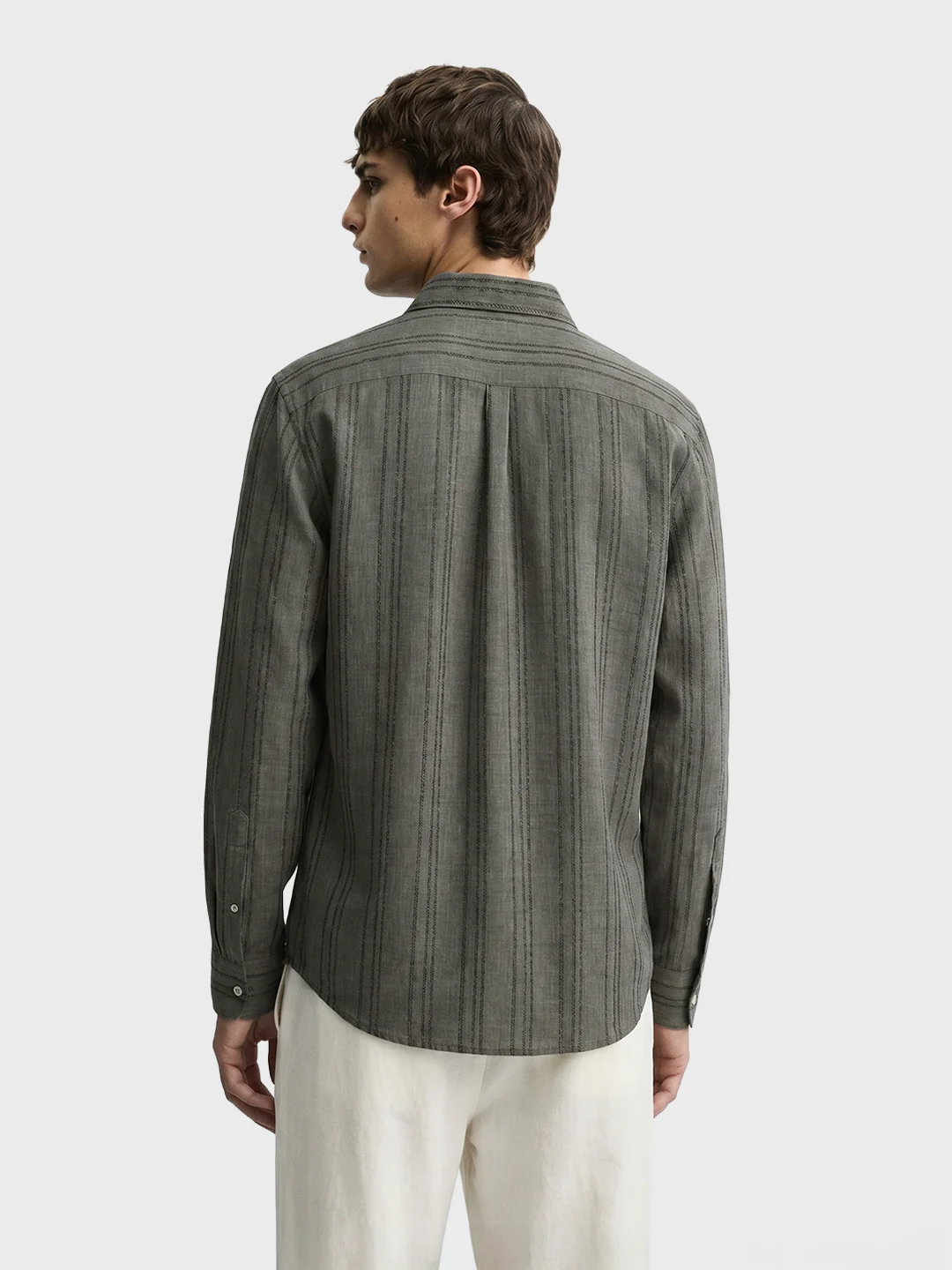 Men's Green Relaxed Fit Vertical Stripes Resort Wear Shirt - Image 5