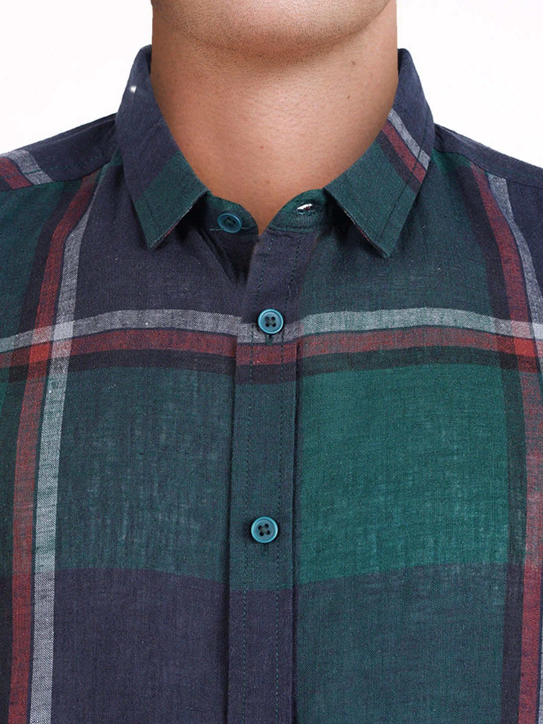 Men's Green Slim Fit Checked Casual Shirt - Image 3