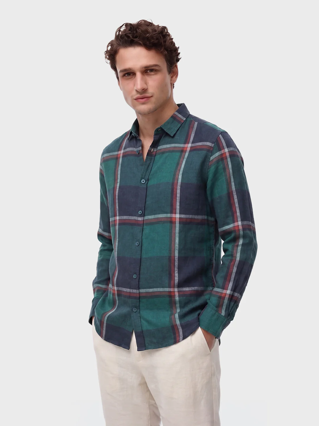 Men's Green Slim Fit Checked Casual Shirt - Image 4