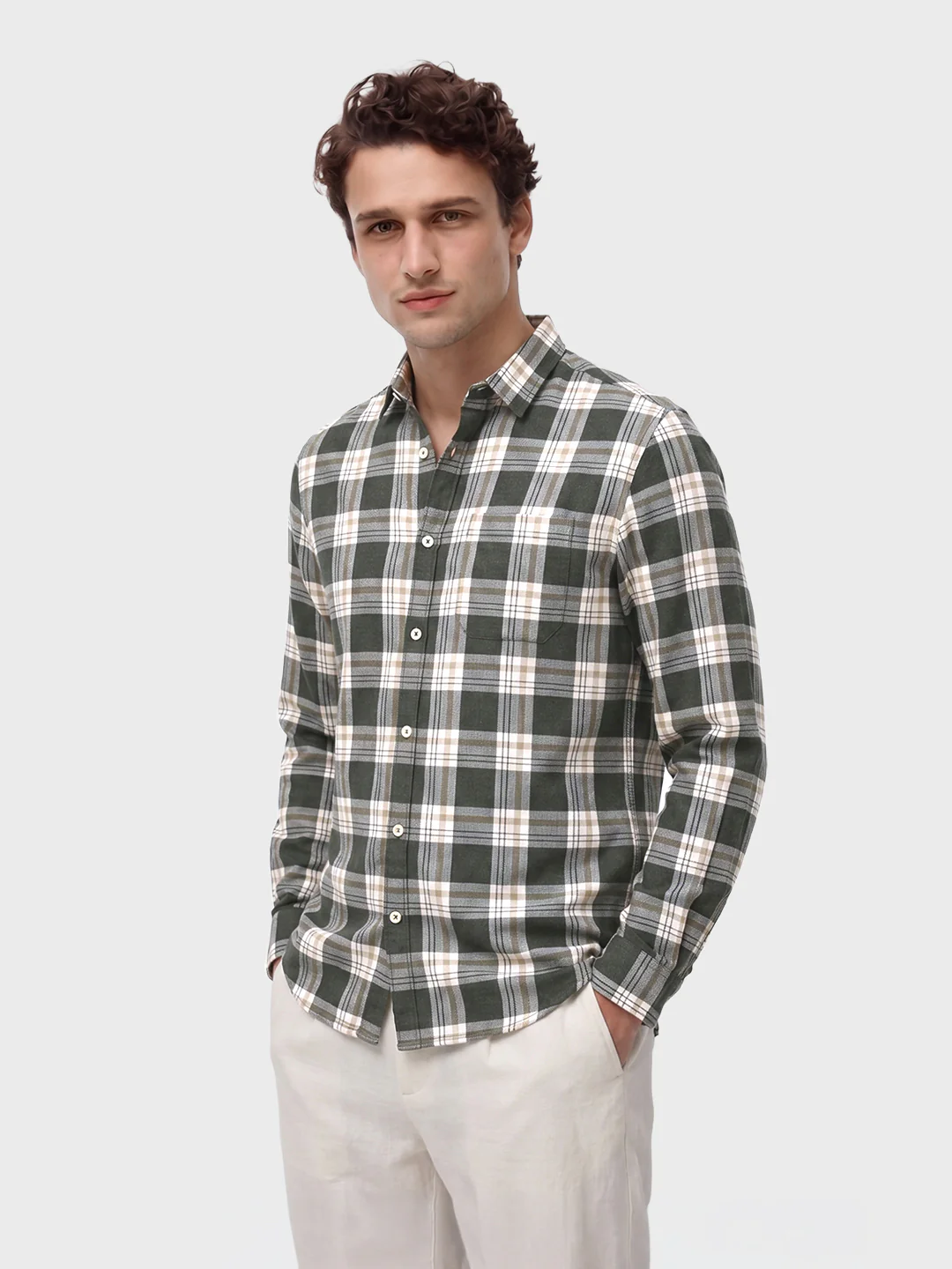 Men's Green Slim Fit Checkered Casual Shirt - Image 4