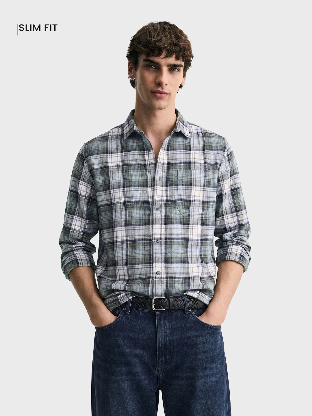 Men's Green Slim Fit Checkered Casual Shirt - Image 2