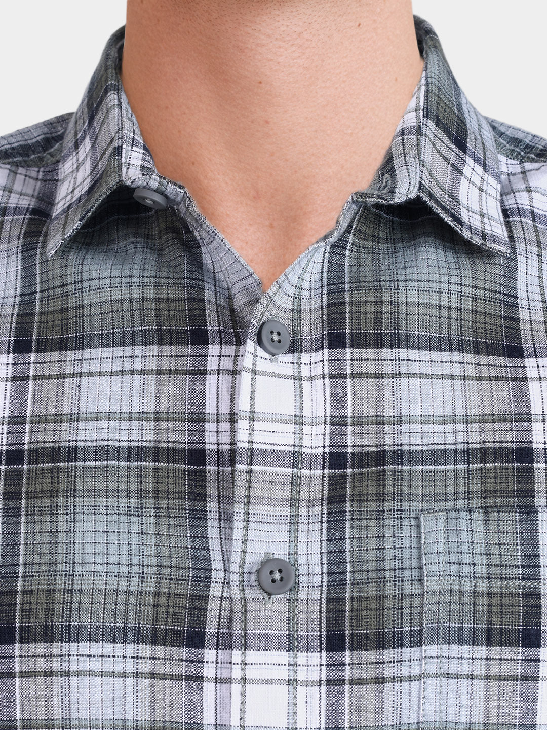 Men's Green Slim Fit Checkered Casual Shirt - Image 3