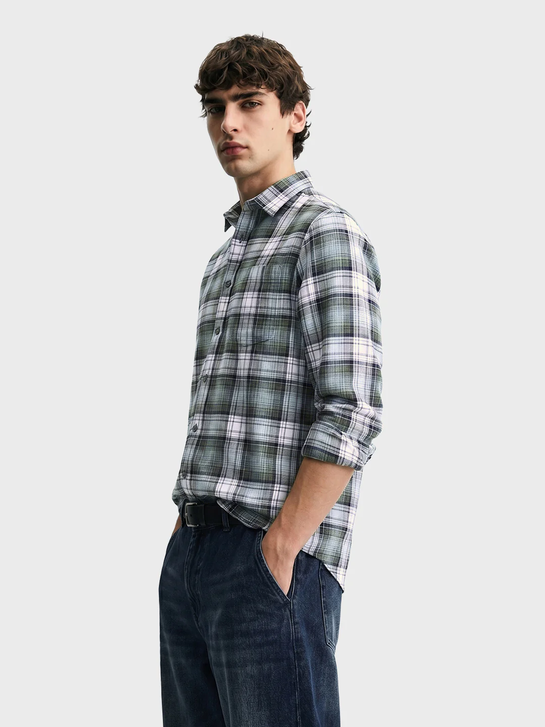 Men's Green Slim Fit Checkered Casual Shirt - Image 4