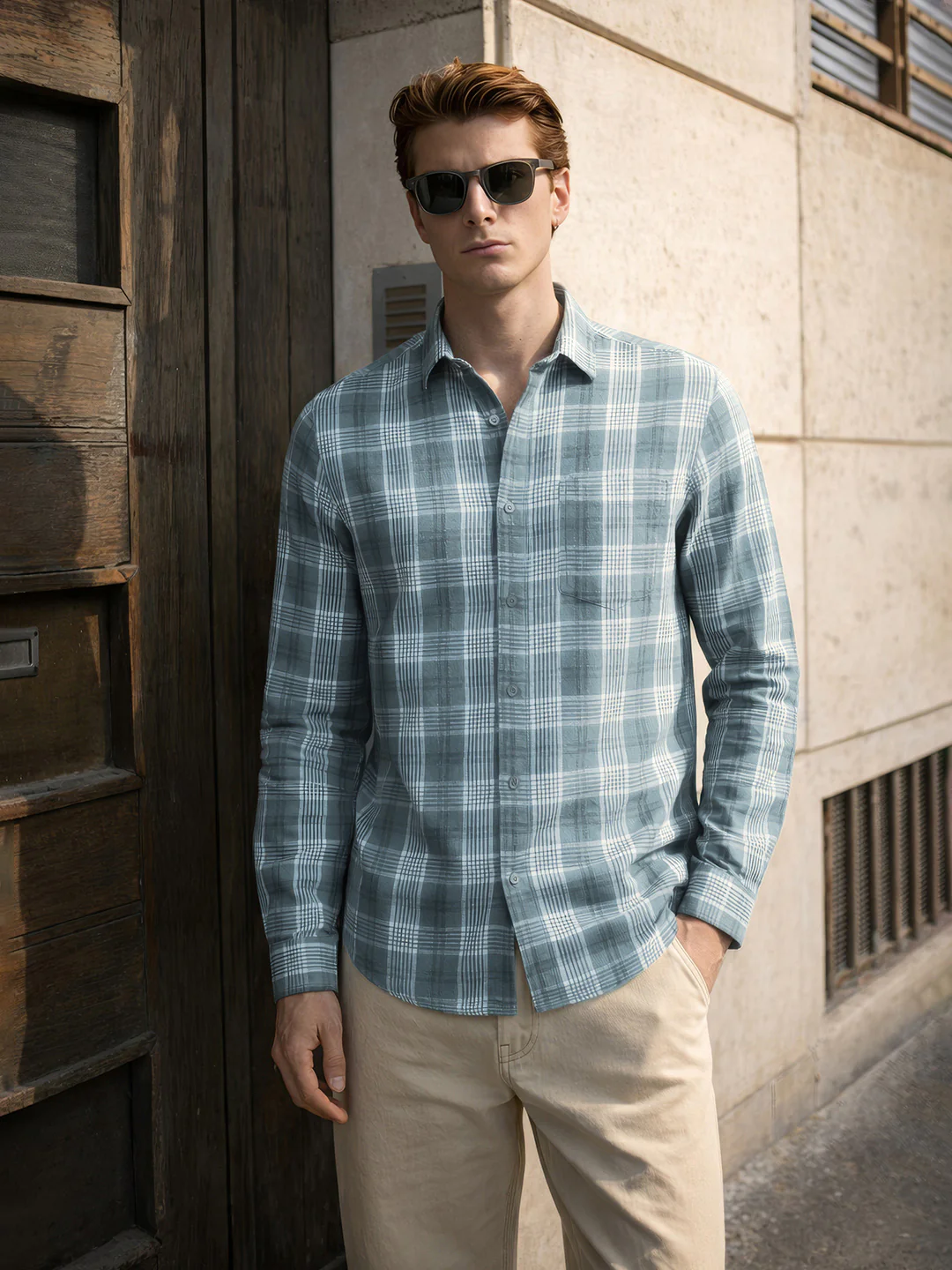 Men's Green Slim Fit Checkered Casual Shirt
