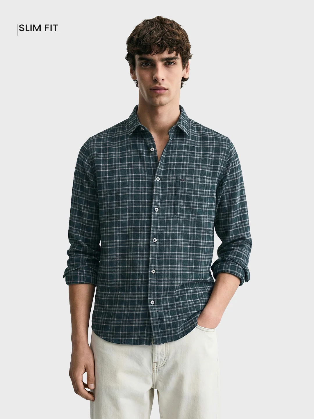 Men's Green Slim Fit Checkered Casual Shirt - Image 2