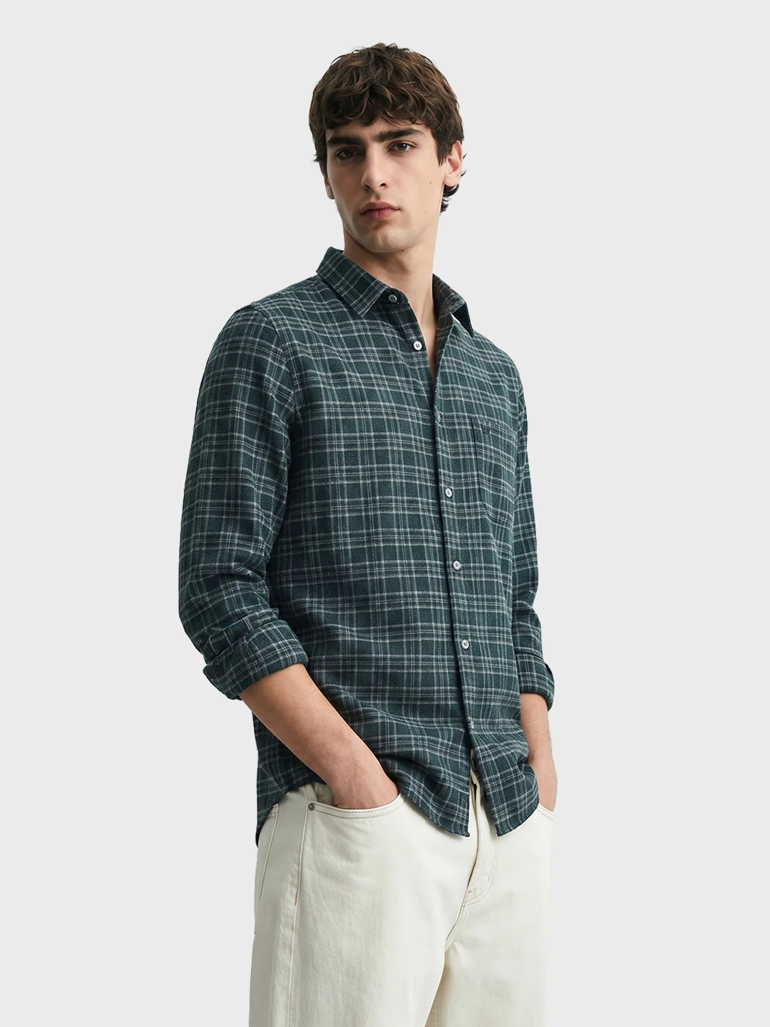Men's Green Slim Fit Checkered Casual Shirt - Image 4