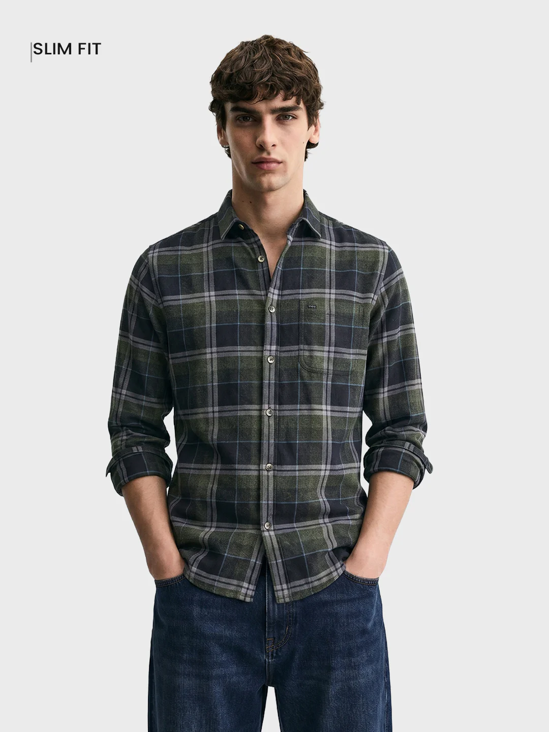 Men's Green Slim Fit Checkered Casual Shirt - Image 2