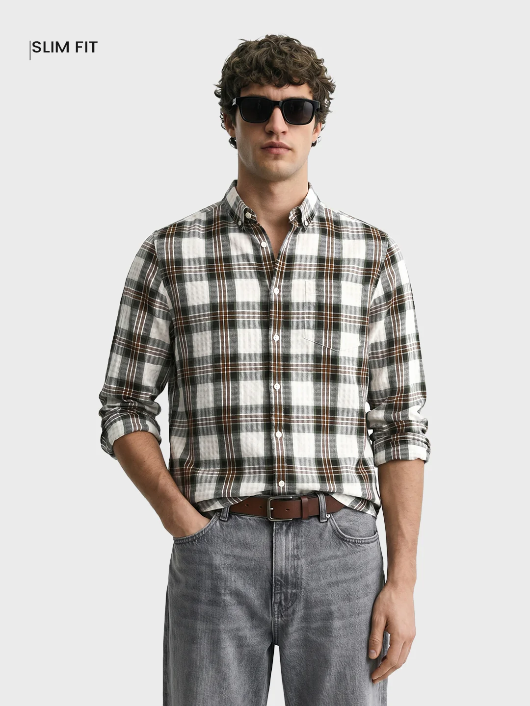Men's Green Slim Fit Checkered Casual Shirt - Image 2