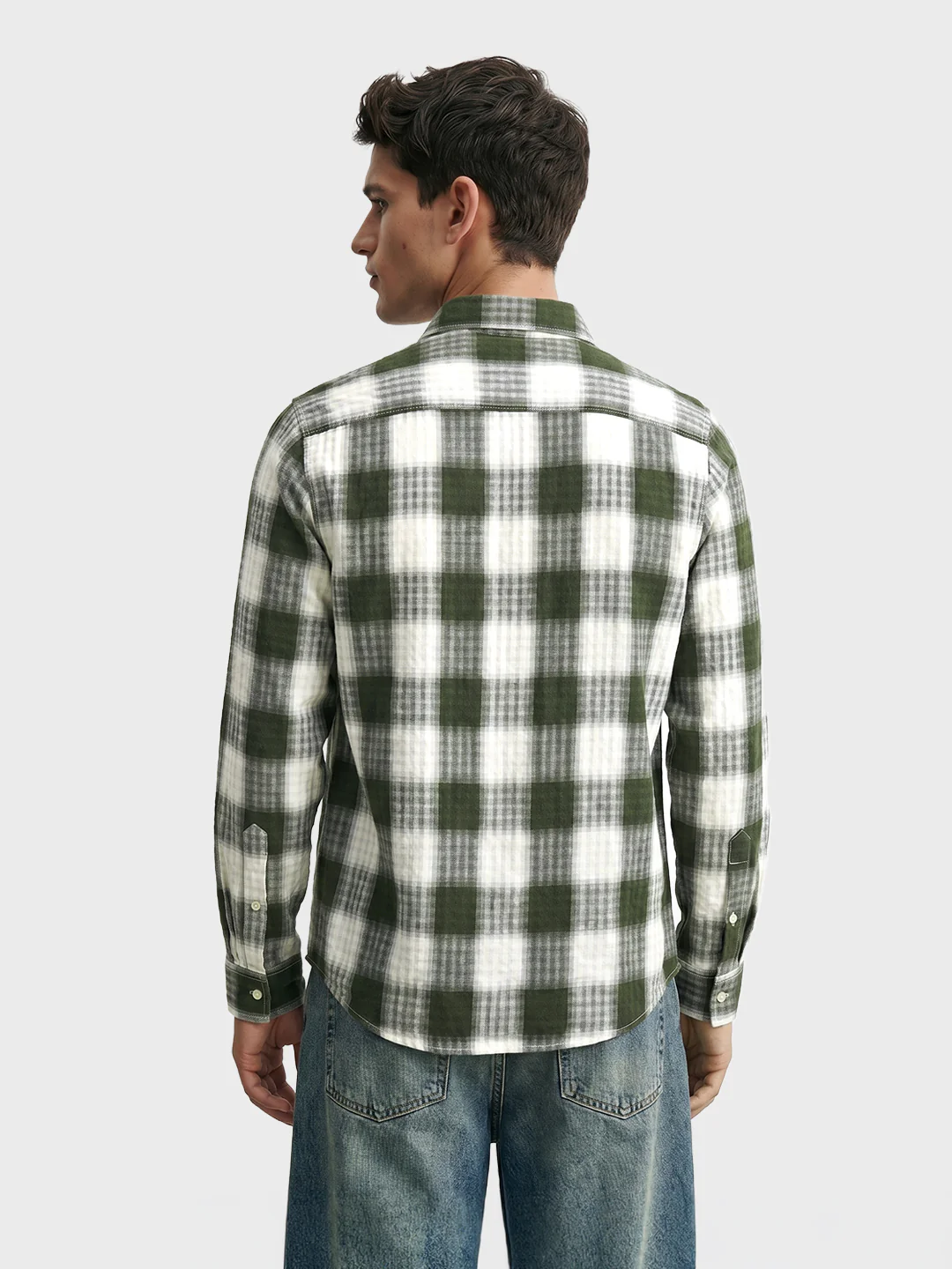 Men's Green Slim Fit Checkered Casual Shirt - Image 5