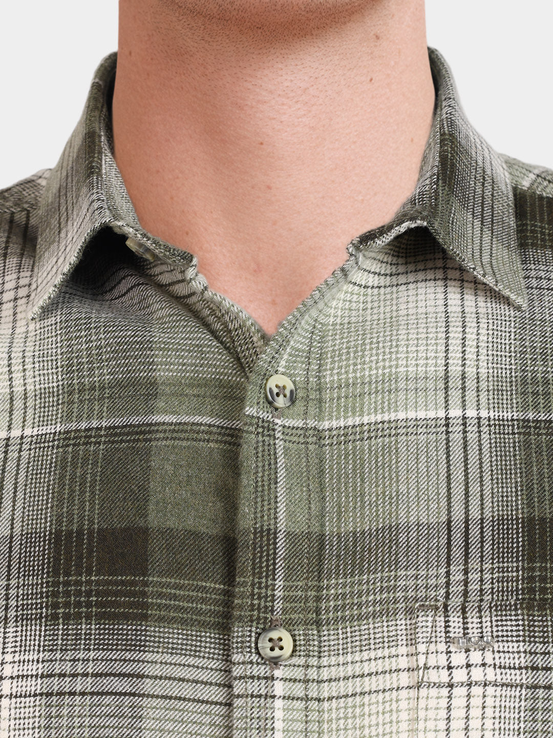 Men's Green Slim Fit Checkered Casual Shirt - Image 3