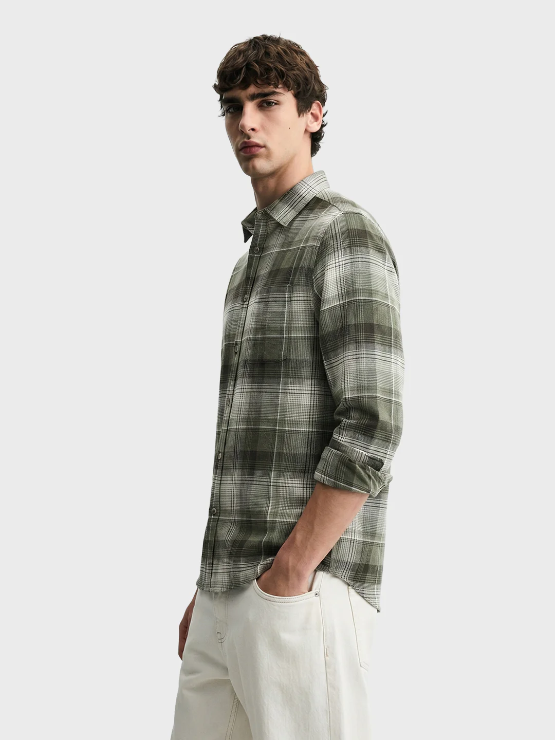 Men's Green Slim Fit Checkered Casual Shirt - Image 4