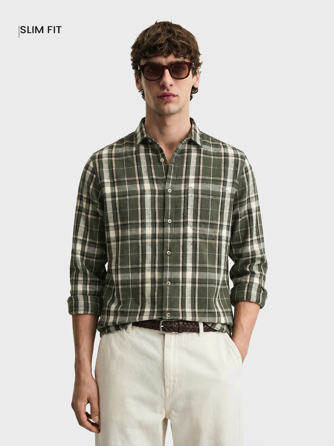 Men's Green Slim Fit Checkered Casual Shirt - Image 2