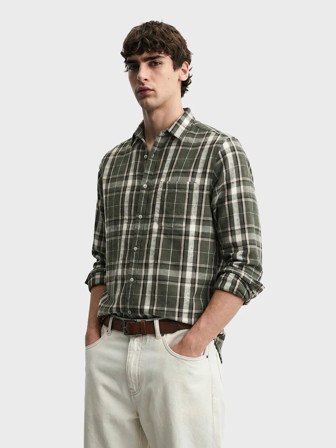 Men's Green Slim Fit Checkered Casual Shirt - Image 4
