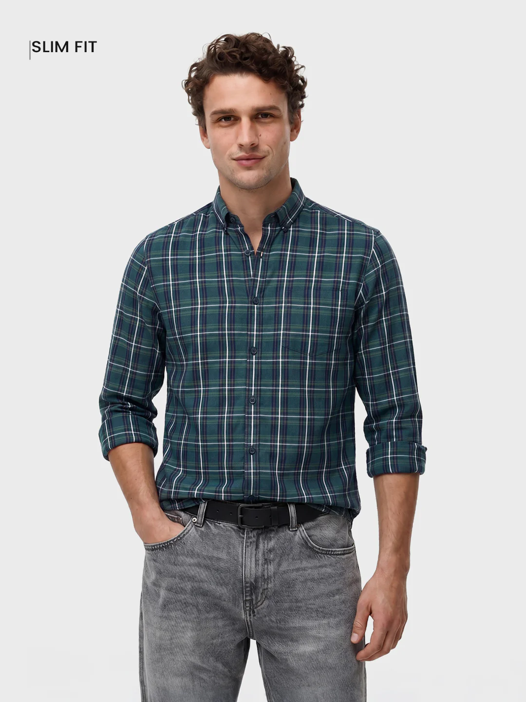 Men's Green Slim Fit Checkered Casual Shirt - Image 2