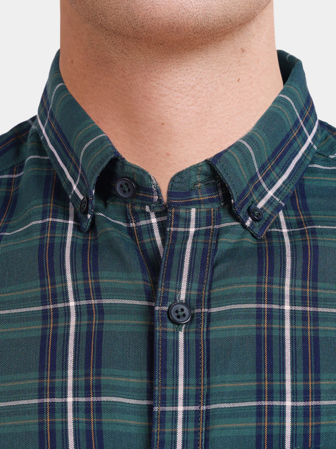 Men's Green Slim Fit Checkered Casual Shirt - Image 3
