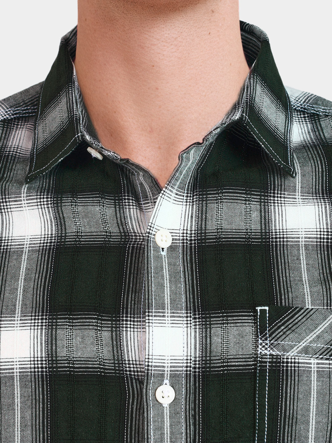 Men's Green Slim Fit Checkered Casual Shirt - Image 3