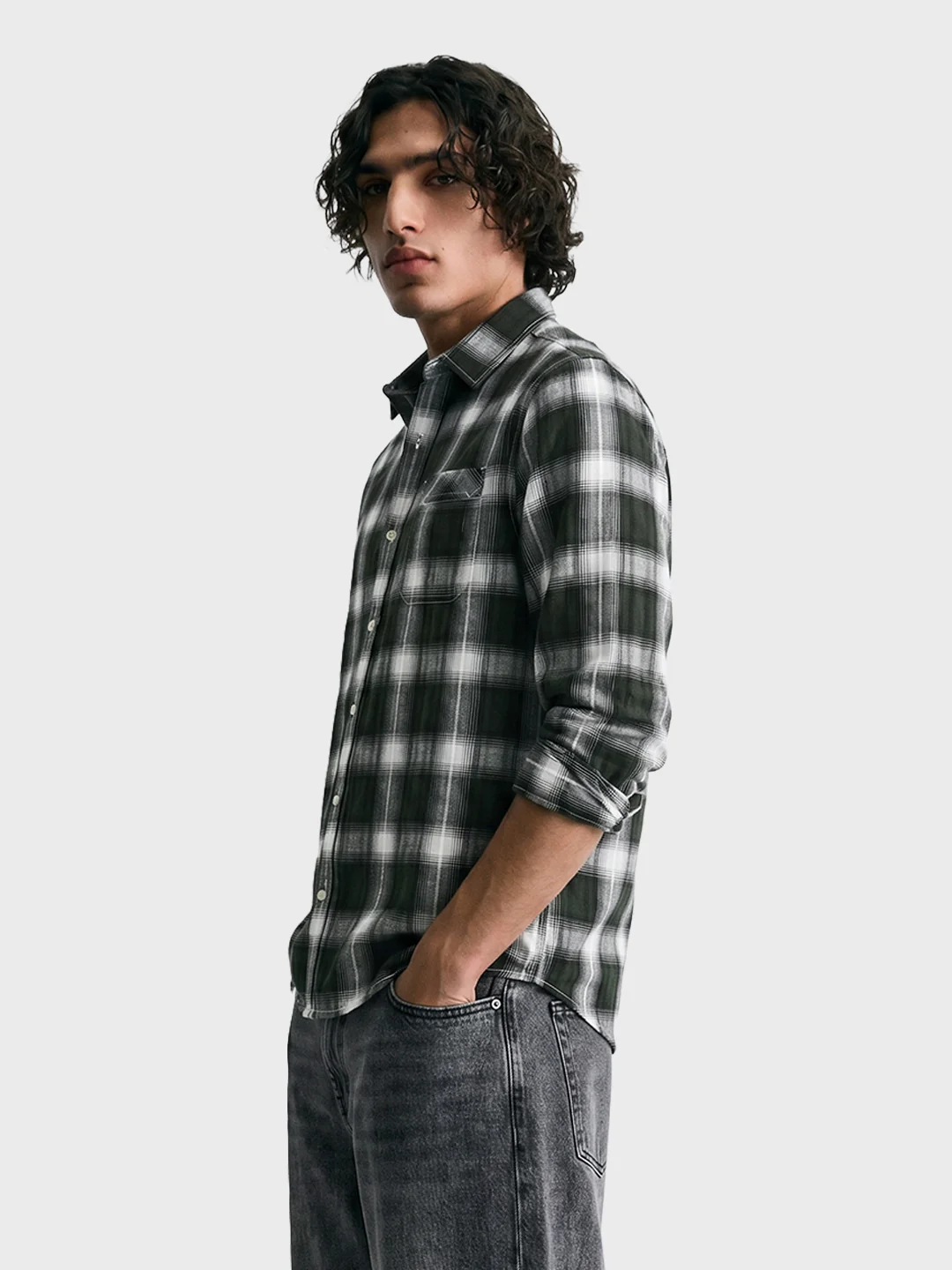 Men's Green Slim Fit Checkered Casual Shirt - Image 4