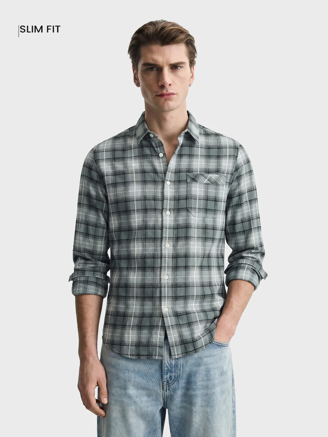 Men's Green Slim Fit Checkered Casual Shirt - Image 2