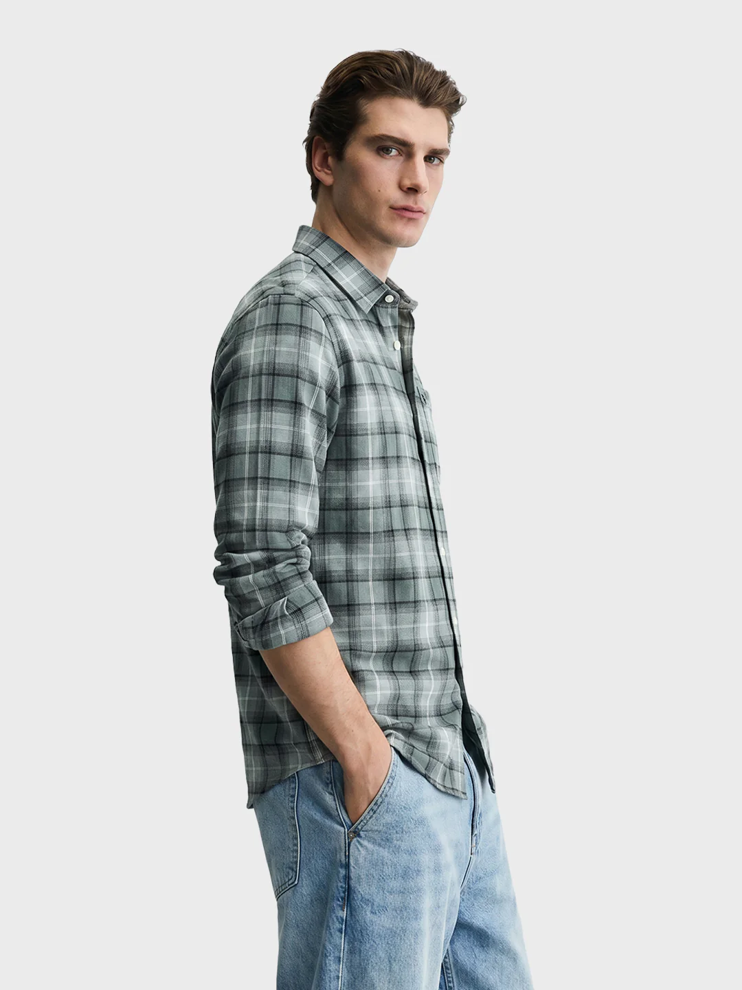 Men's Green Slim Fit Checkered Casual Shirt - Image 4