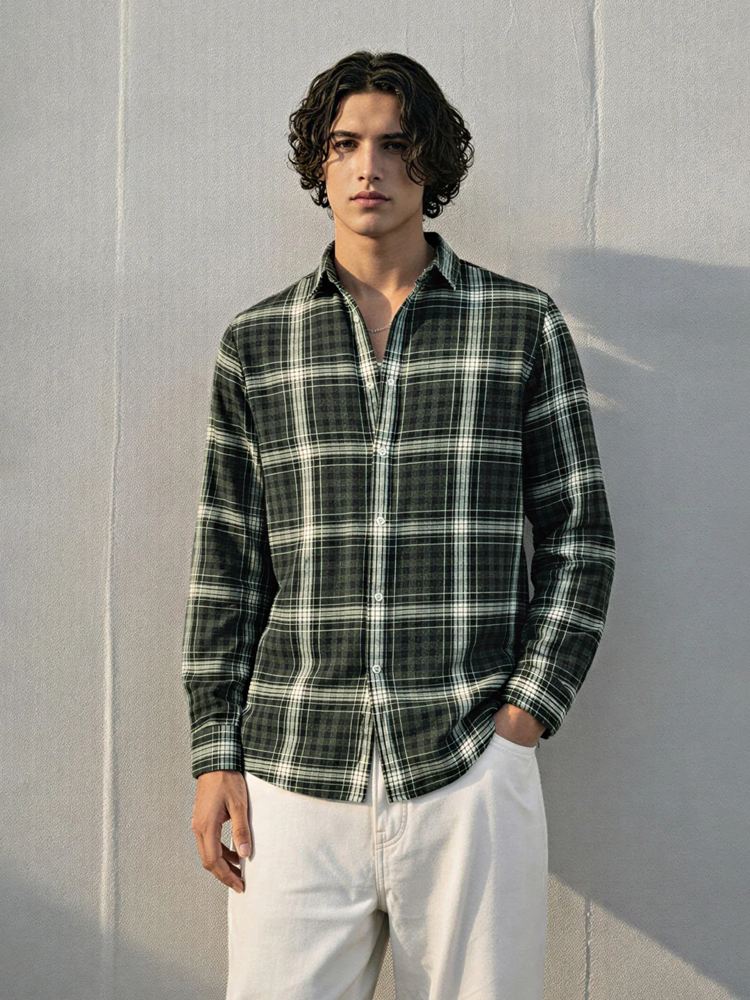 Men's Green Slim Fit Checkered Casual Shirt