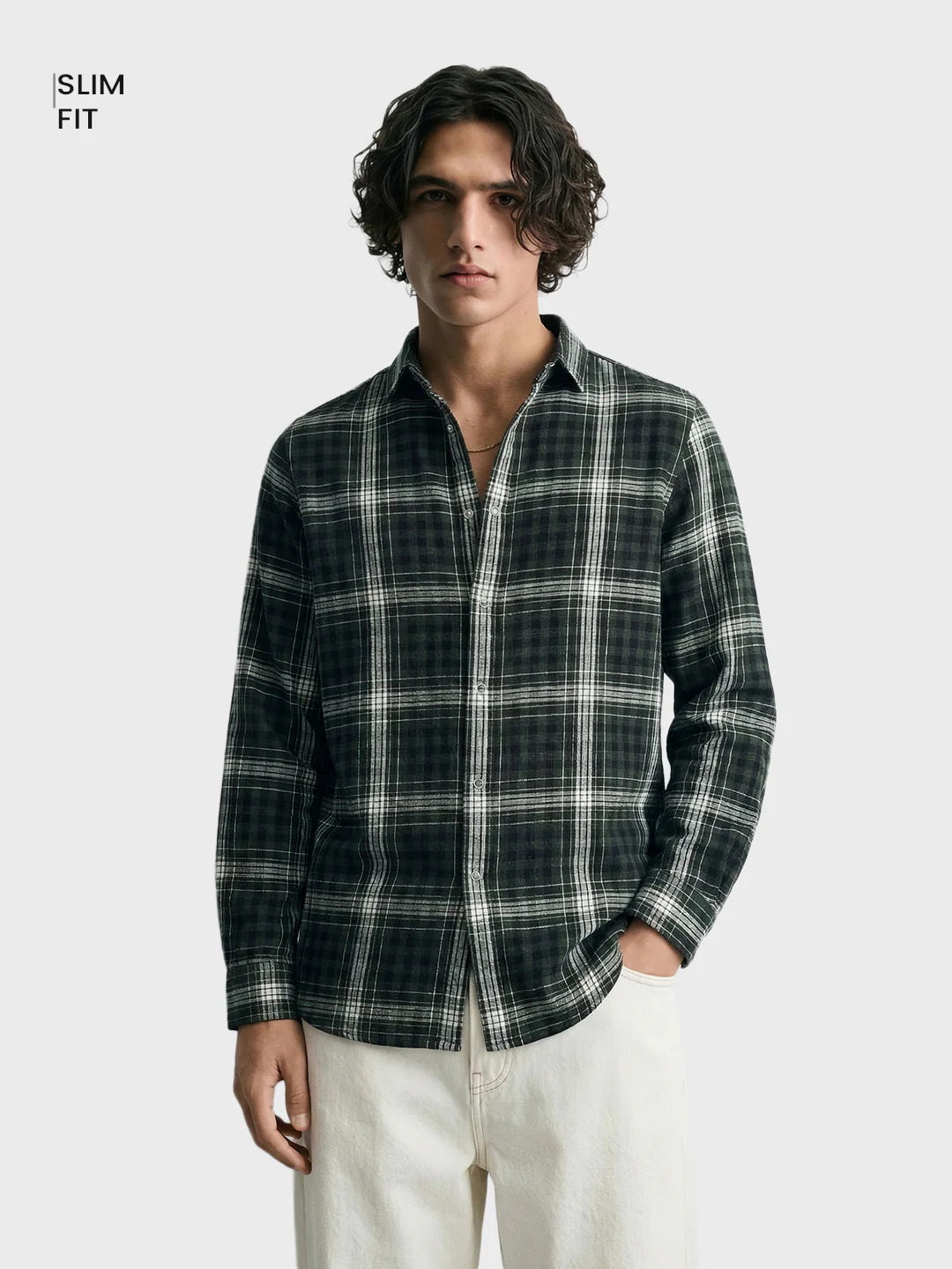 Men's Green Slim Fit Checkered Casual Shirt - Image 2