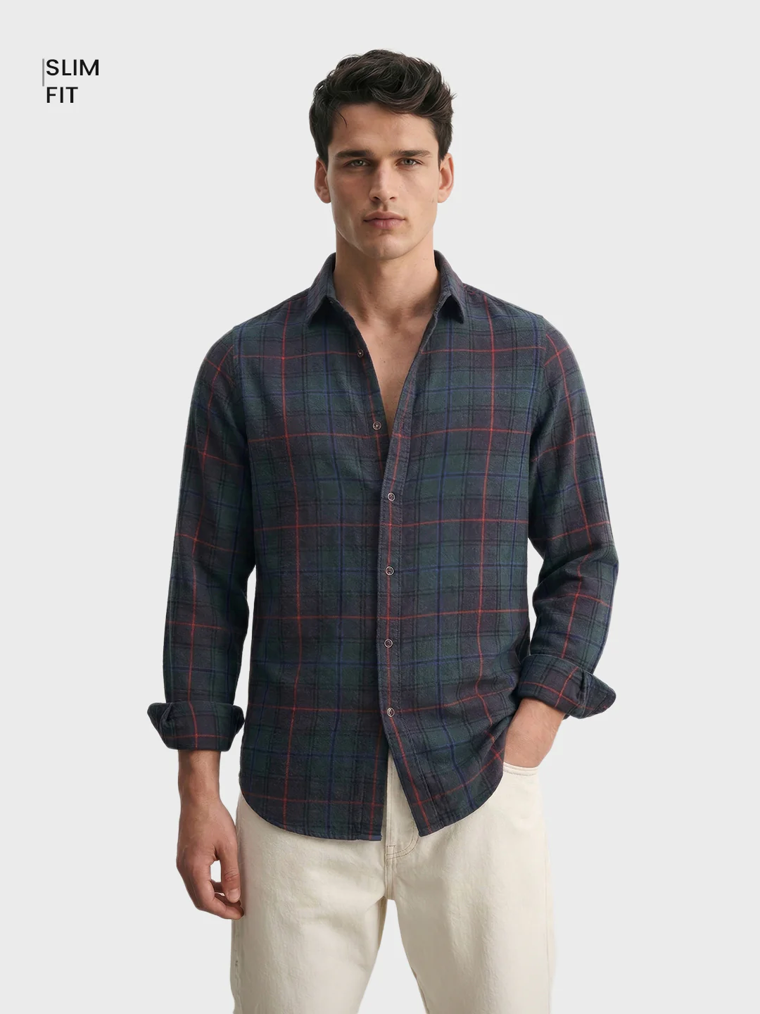 Men's Green Slim Fit Checkered Casual Shirt - Image 2