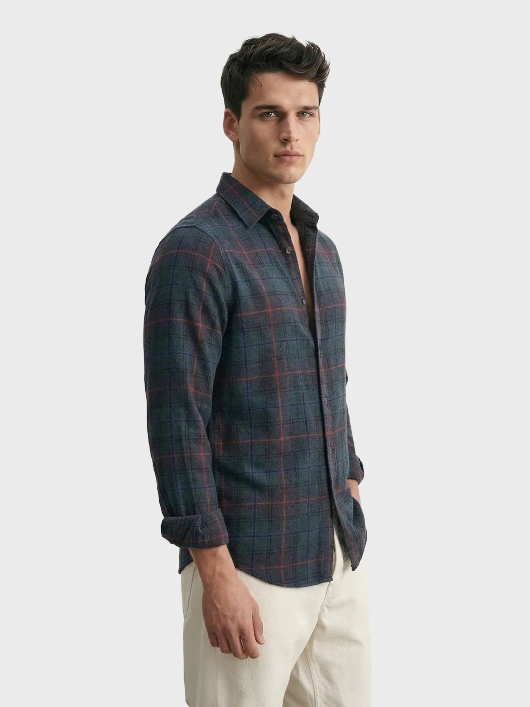 Men's Green Slim Fit Checkered Casual Shirt - Image 4