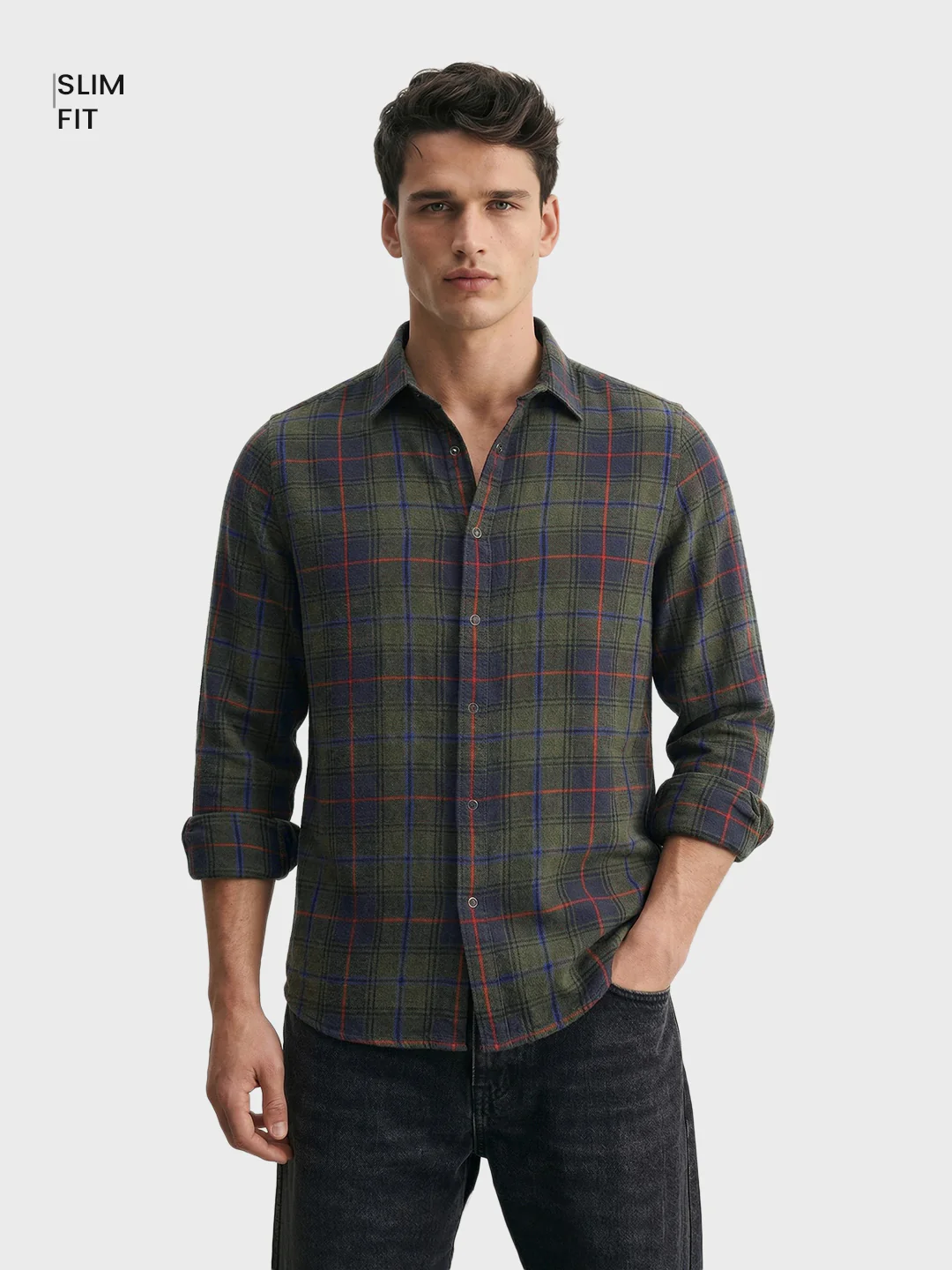 Men's Green Slim Fit Checkered Casual Shirt - Image 2