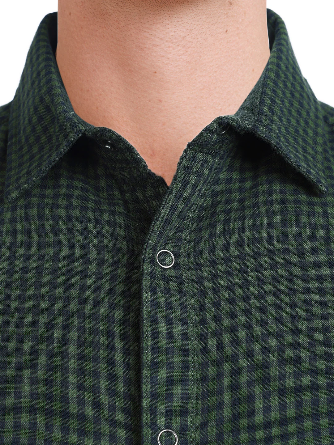 Men's Green Slim Fit Checkered Casual Shirt - Image 3