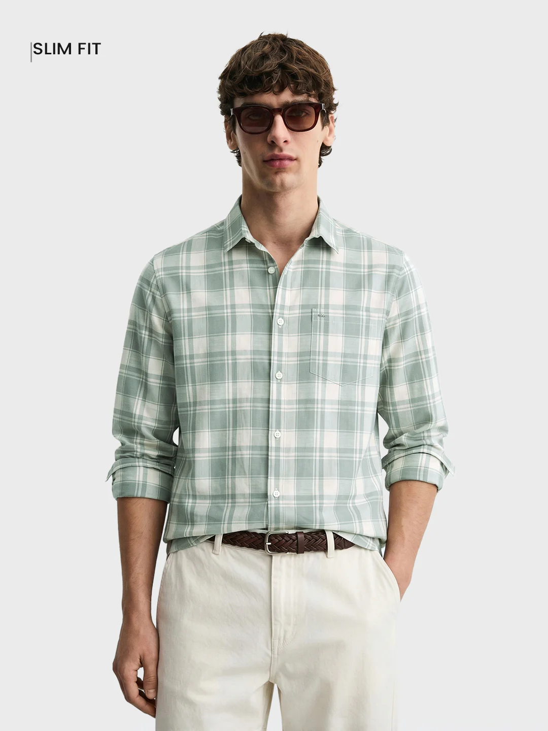 Men's Green Slim Fit Checkered Casual Shirt - Image 2