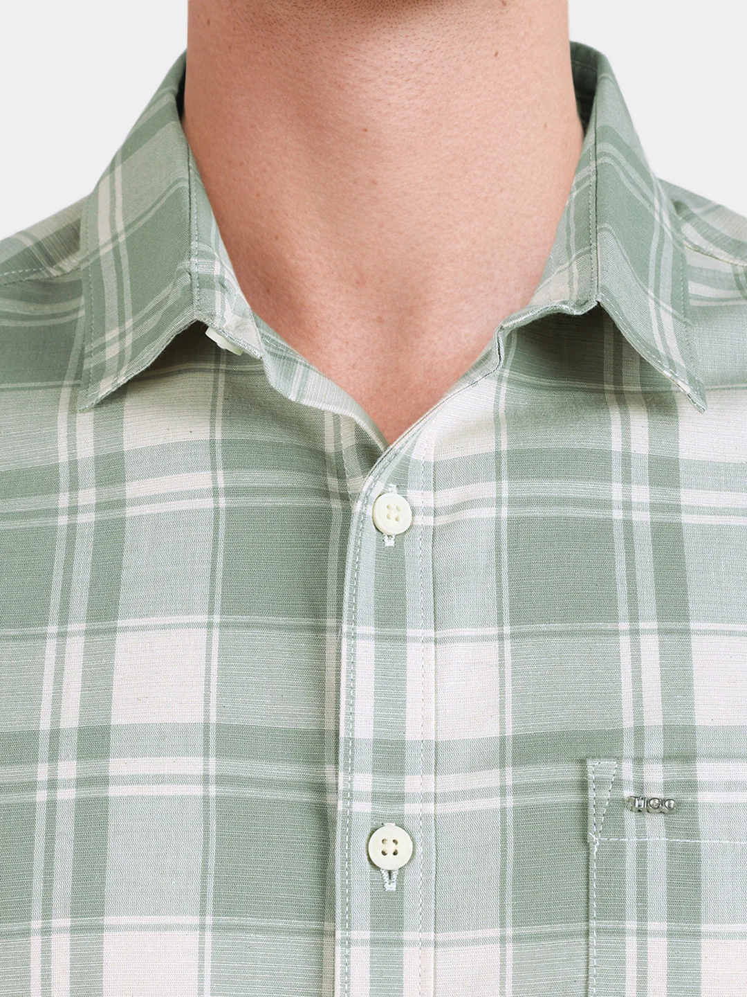Men's Green Slim Fit Checkered Casual Shirt - Image 3