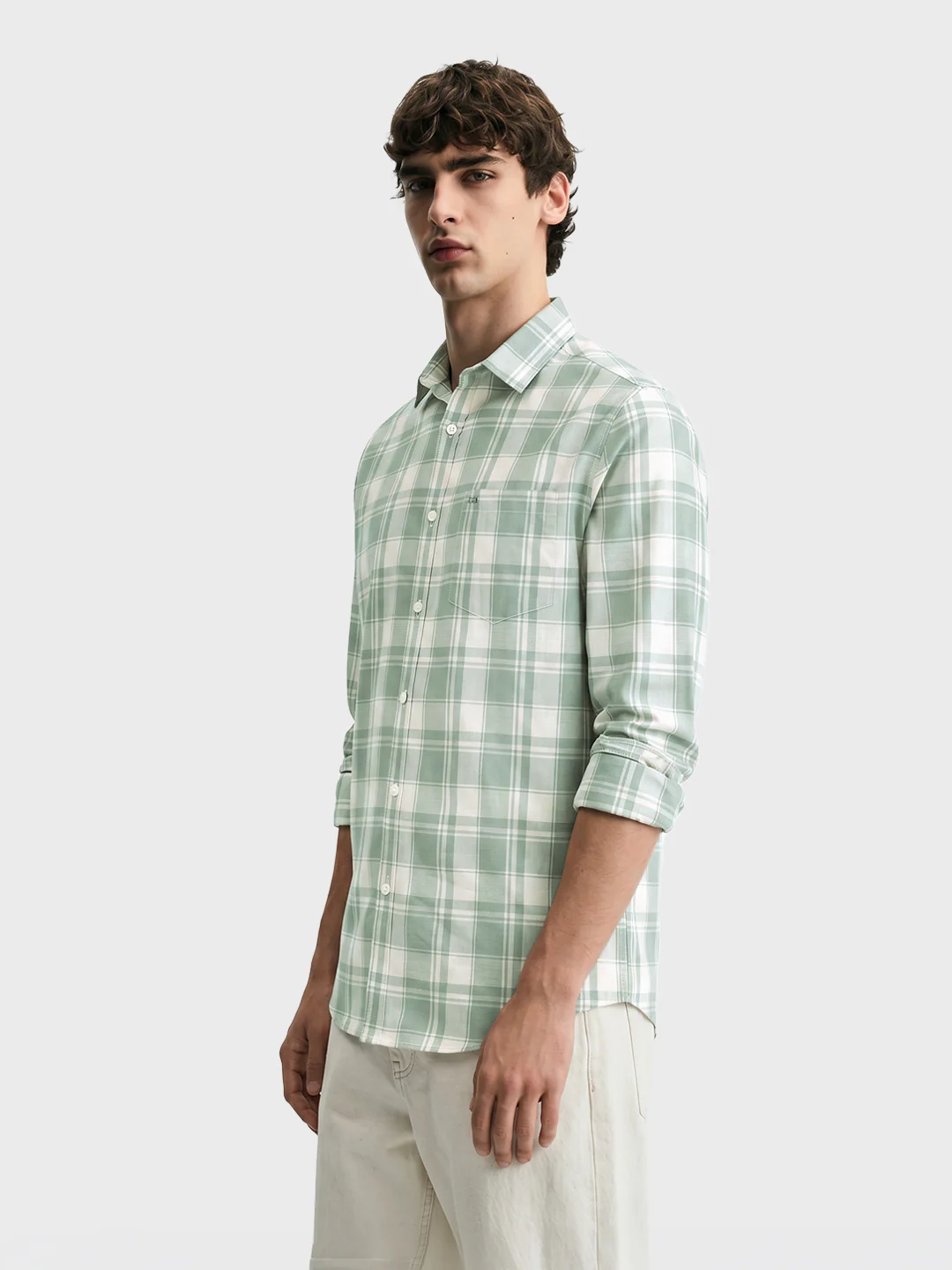 Men's Green Slim Fit Checkered Casual Shirt - Image 4