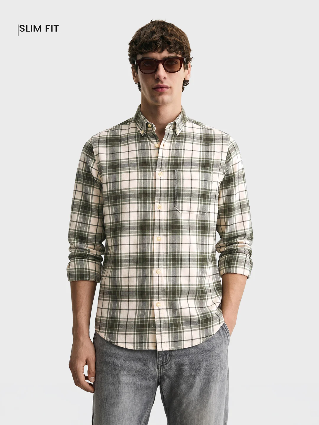 Men's Green Slim Fit Checkered Casual Shirt - Image 2