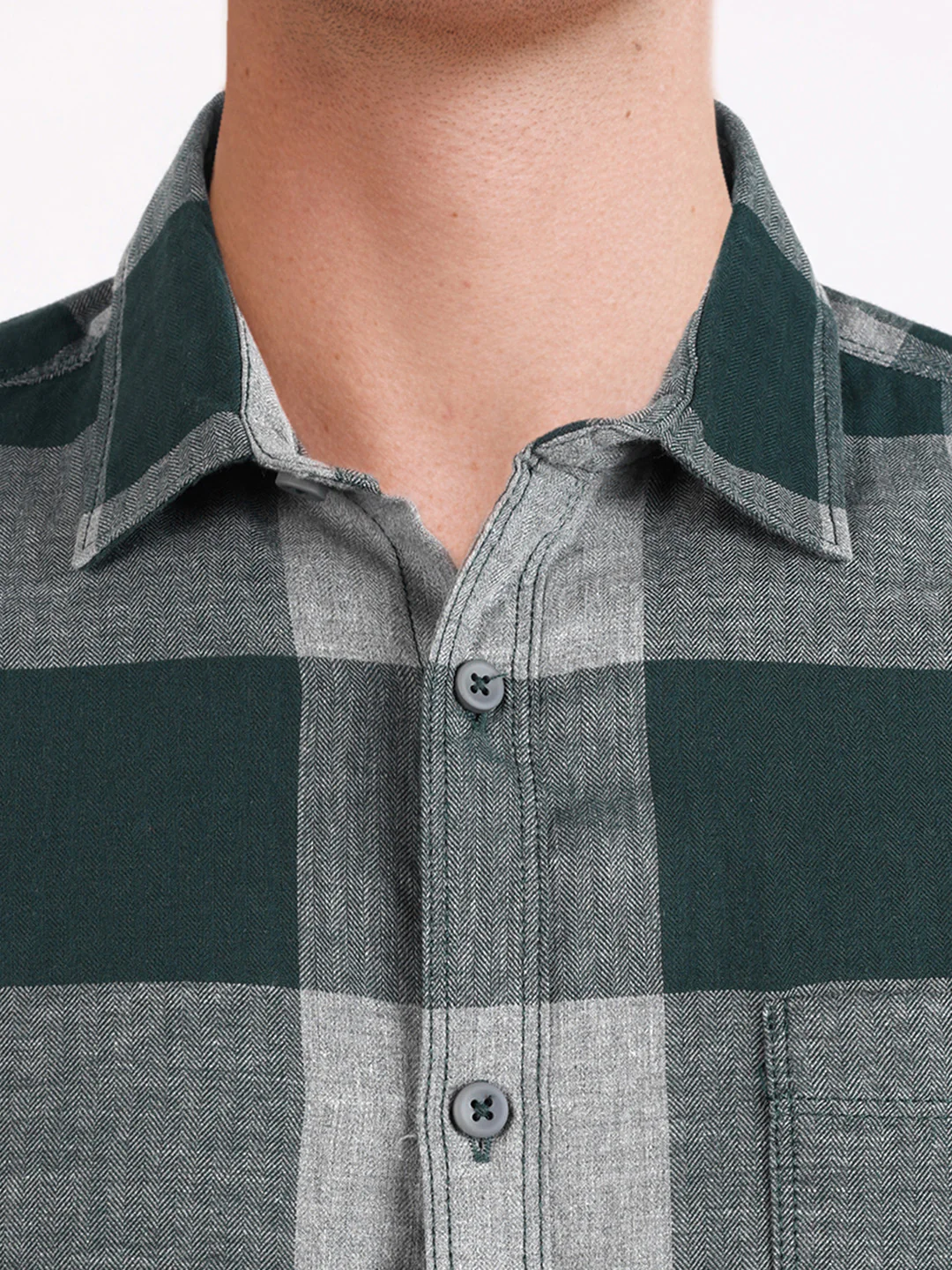Men's Green Slim Fit Checkered Casual Shirt - Image 3