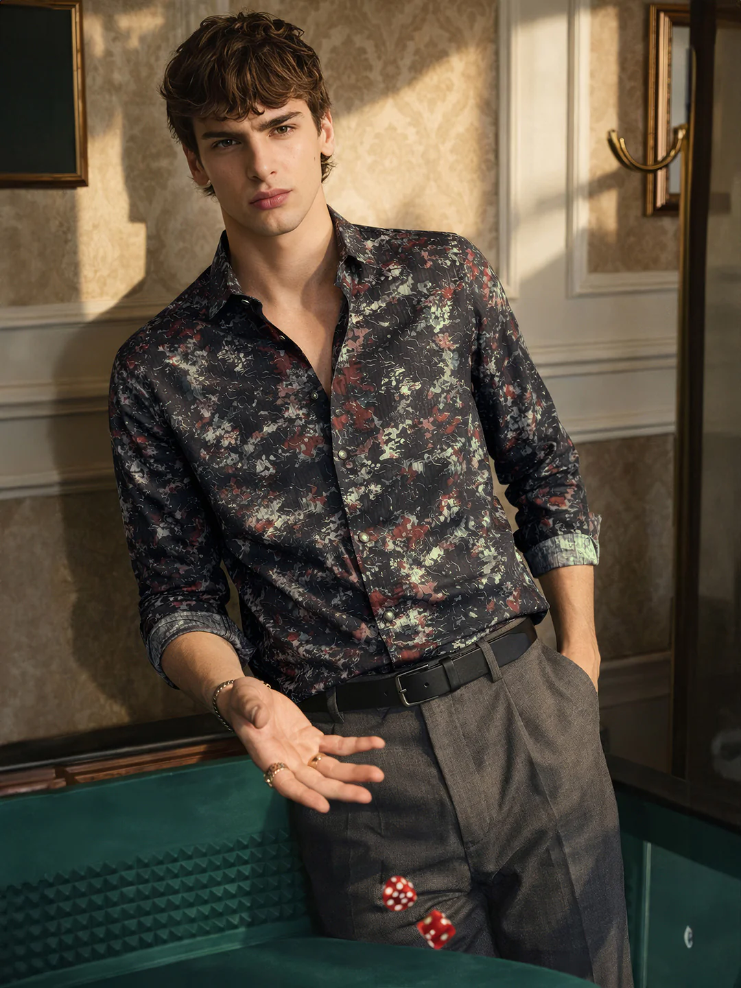 Men's Green Slim Fit Printed Casual Shirt