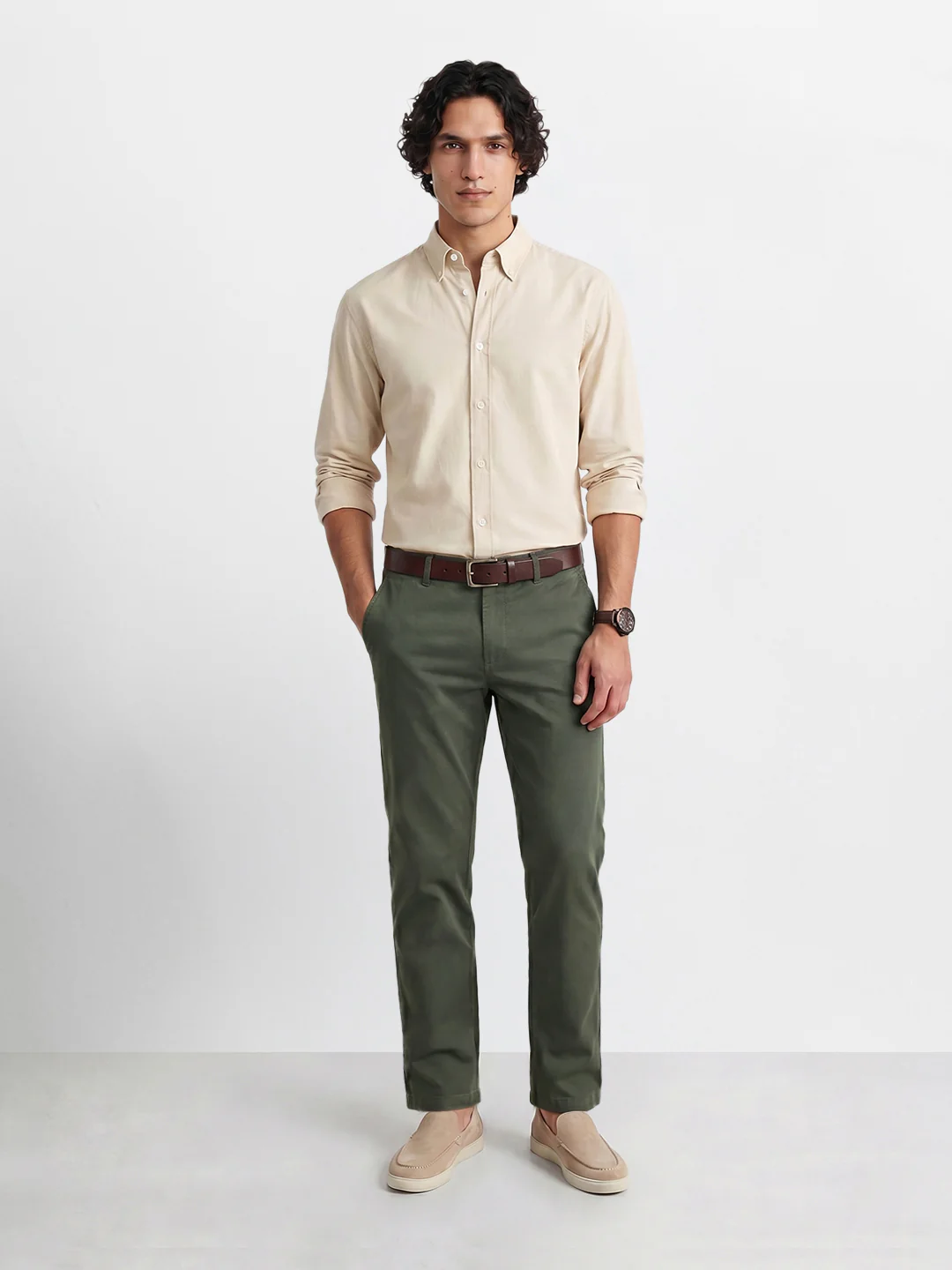 Men's Green Slim Fit Solid Casual Chinos - Image 6