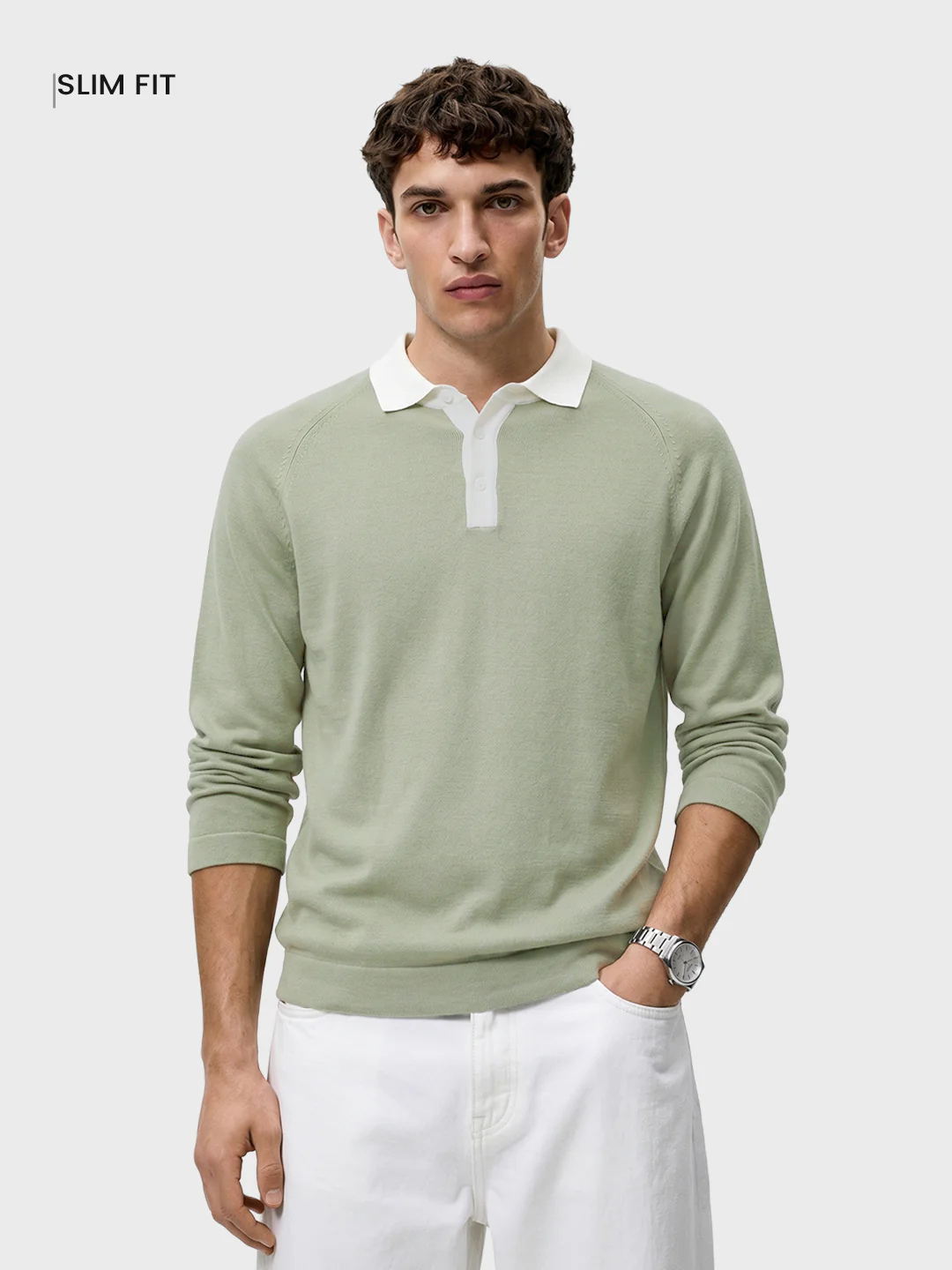 Men's Green Slim Fit Solid Casual Polos T-Shirt - Image 2