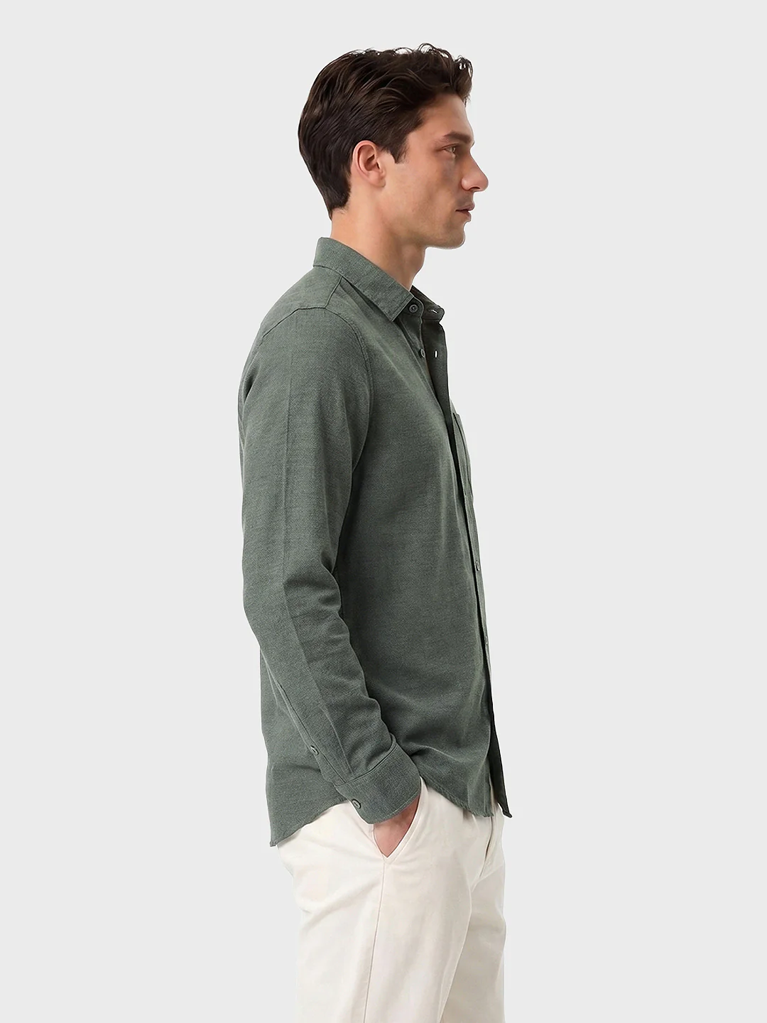 Men's Green Slim Fit Solid Casual Shirt - Image 4