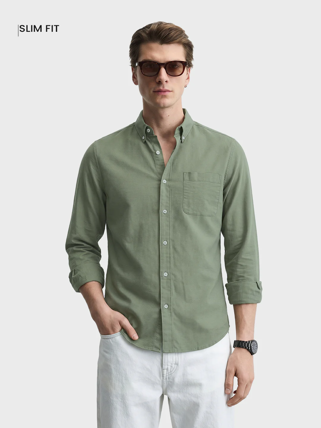Men's Green Oversized Fit Solid Casual Shirt - Image 2