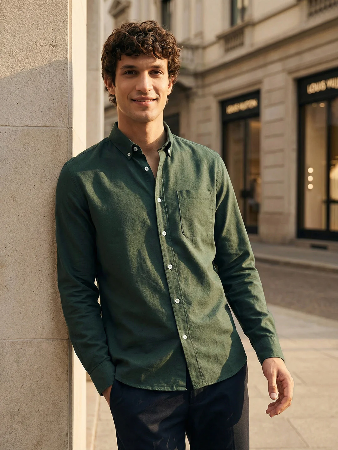 Men's Green Slim Fit Solid Casual Shirt