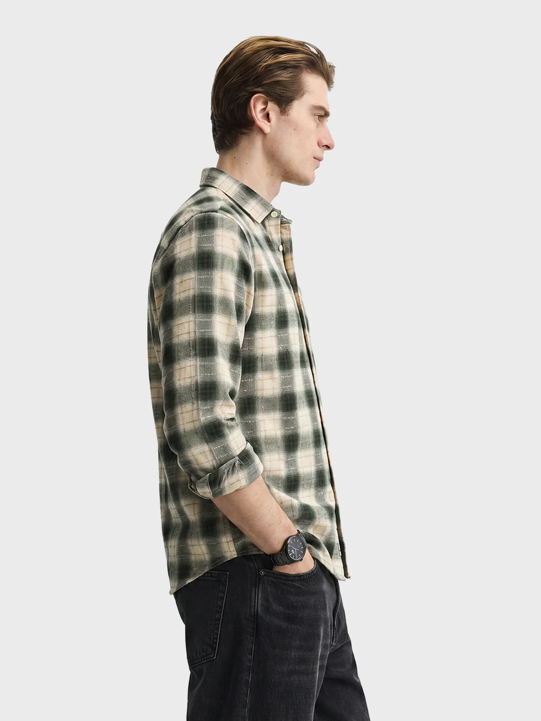 Men's Green Slim Fit Checkered Casual Shirt - Image 4