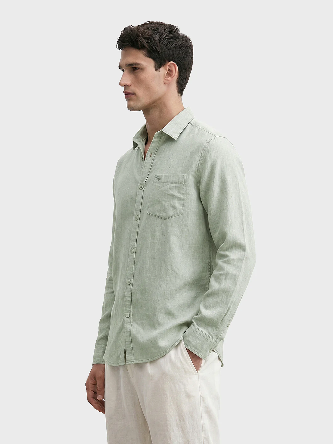 Men's Green Slim Fit Solid Casual Shirt - Image 4