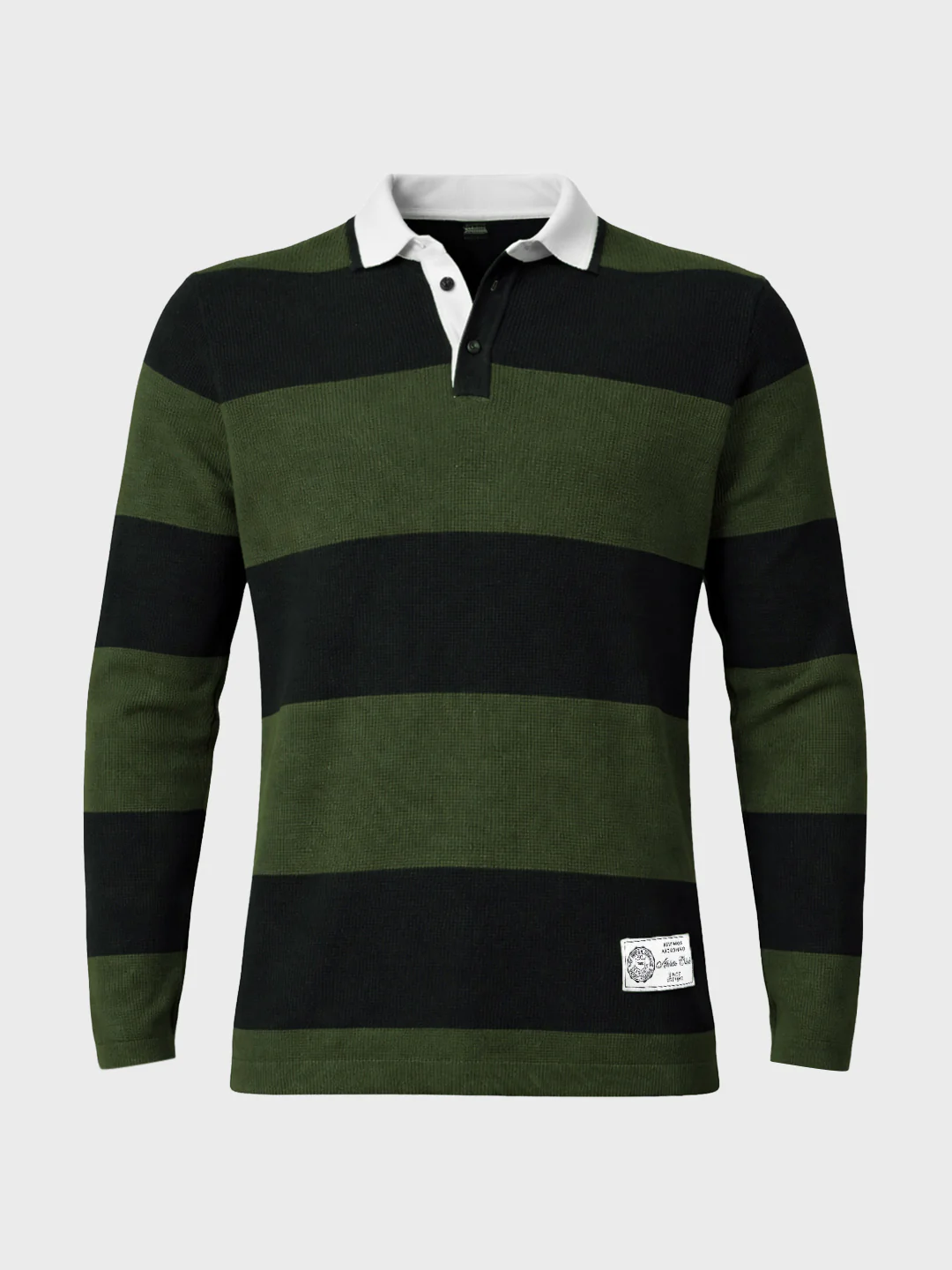 Men's Green Slim Fit Striped Flat Knit Polo T-Shirt - Image 5