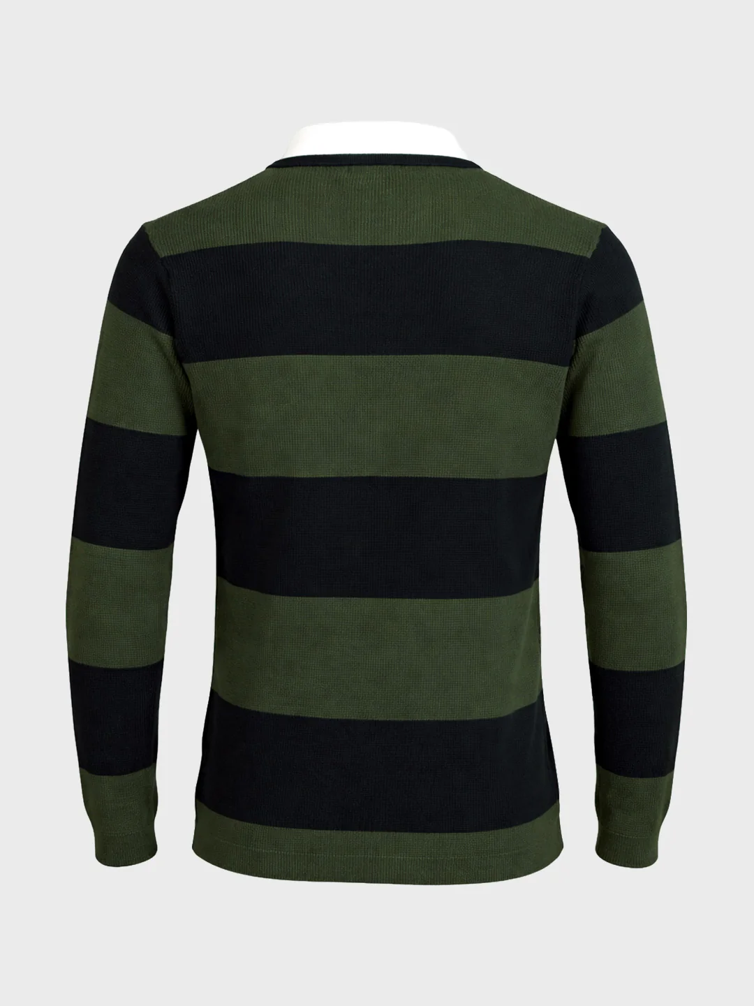 Men's Green Slim Fit Striped Flat Knit Polo T-Shirt - Image 6
