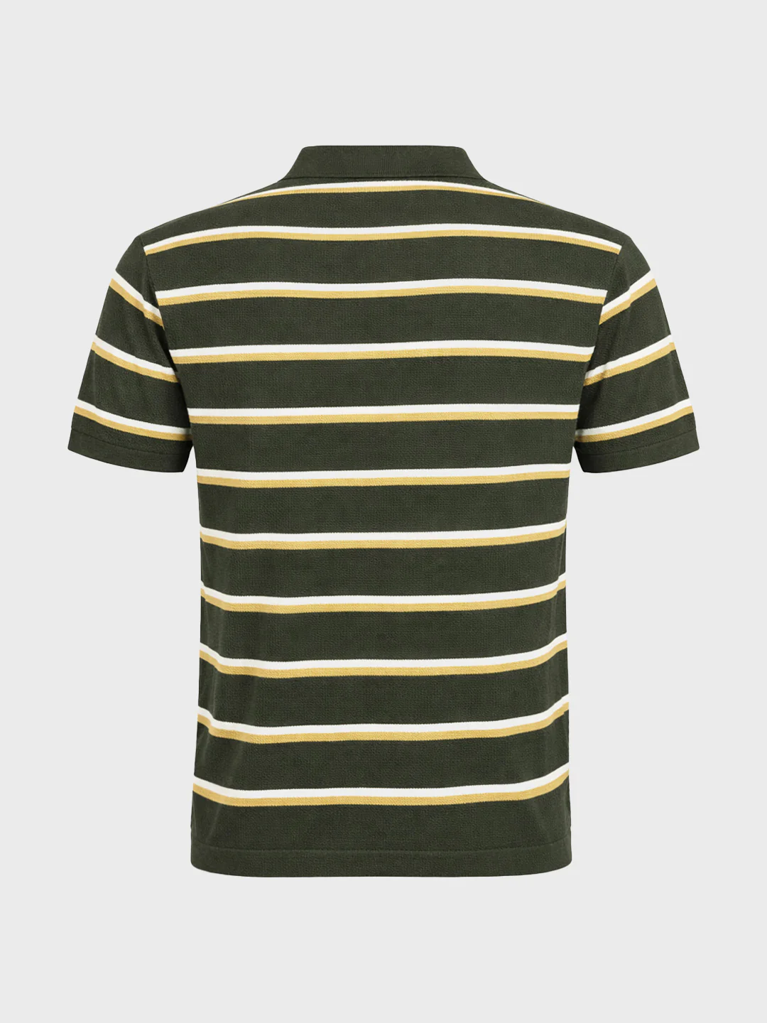 Men's Green Slim Fit Striped Flat Knit Polo T-Shirt - Image 6