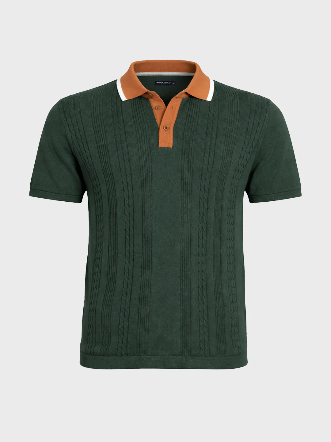 Men's Green Slim Fit Textured Flat Knit Polo T-Shirt - Image 5