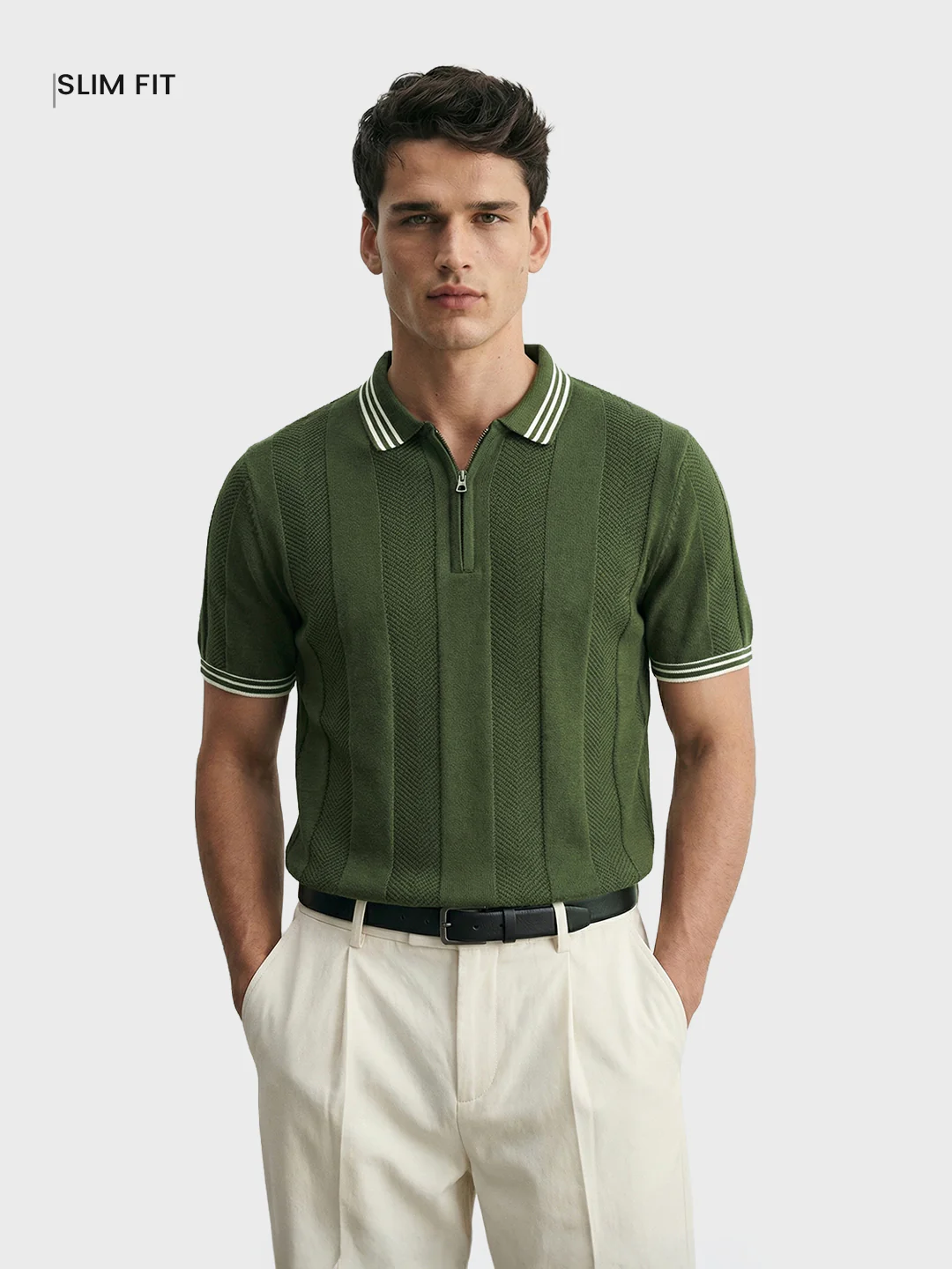 Men's Green Slim Fit Solid Casual Polo T-Shirt - Image 2