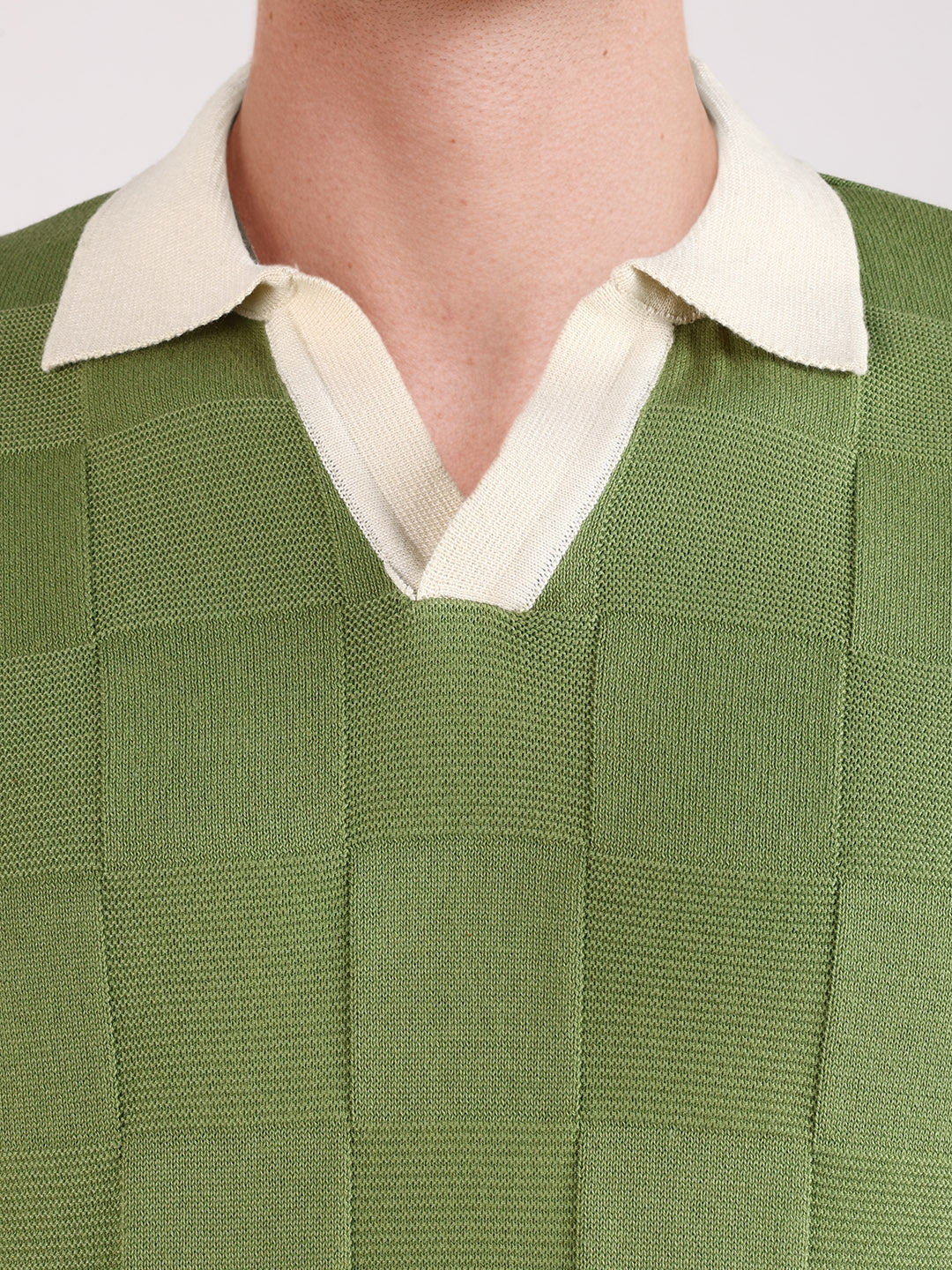 Men's Green Slim Fit Solid Flat Knit Polo T-Shirt - Image 7