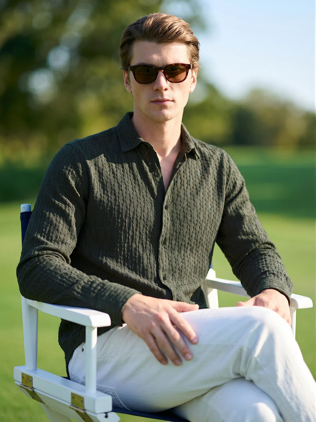 Men's Green Slim Fit Solid Party Wear Shirt